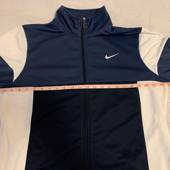 NIKE Mens Large Blue Black White Block Pattern Running Jacket Full zip Front - Picture 2 of 5